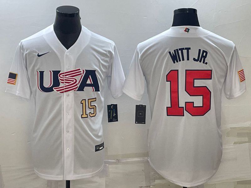 Men 2023 World Cub USA #15 Witt jr White Nike MLB Jersey2->more jerseys->MLB Jersey